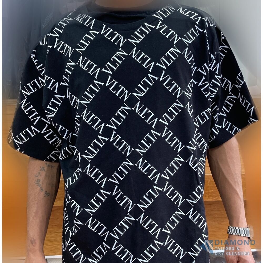 Black Valentino logo t-shirt before alteration — a boxy, oversized fit